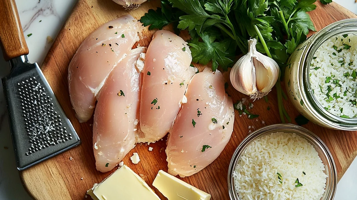 Chicken Scampi with Garlic Parmesan Rice