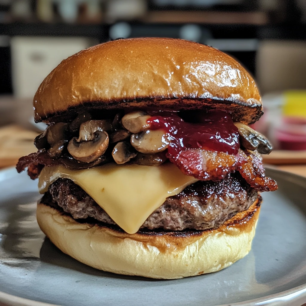 Mushroom Swiss Jam Burger Bacon