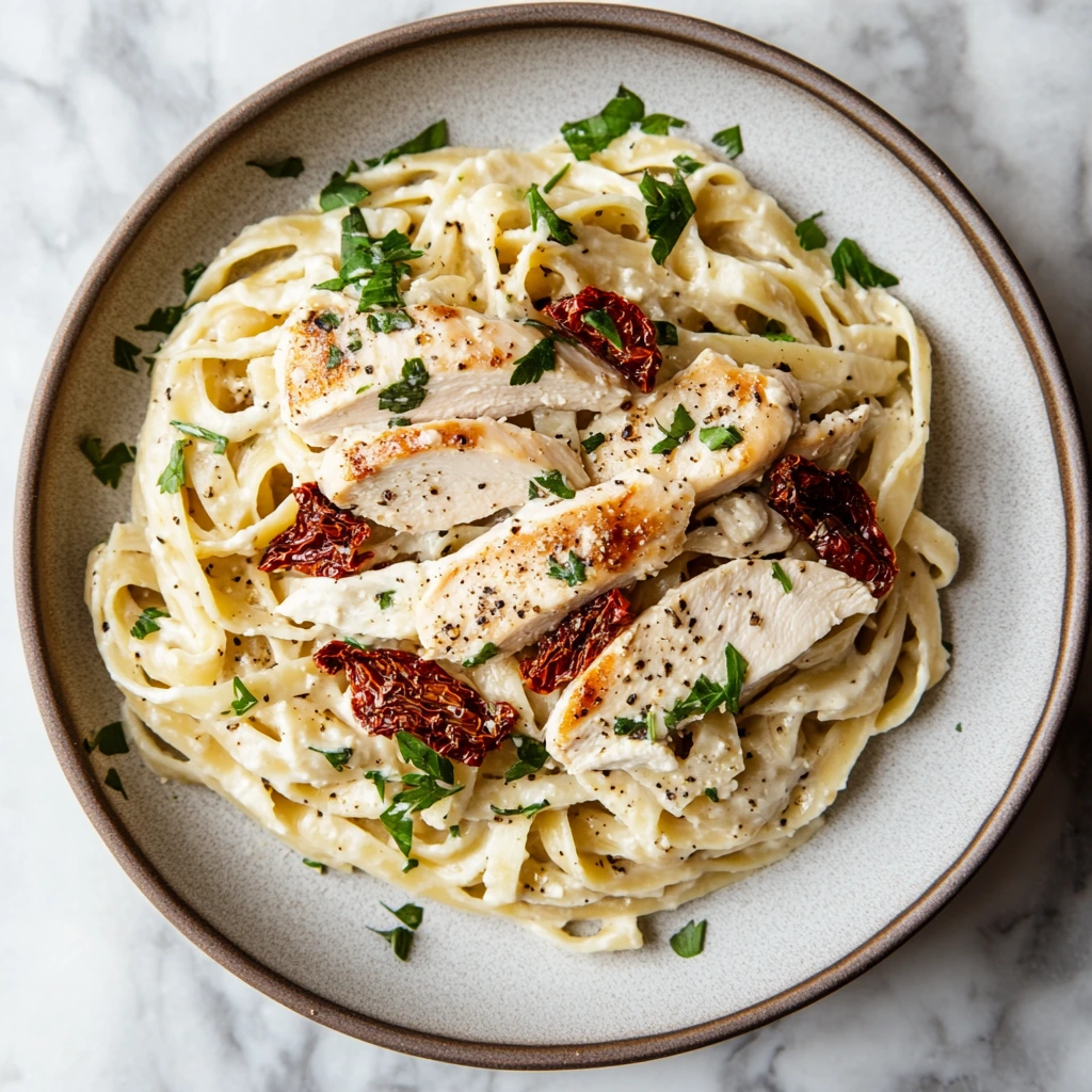 Marry Me Chicken Pasta in a white bowl